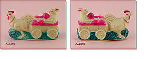 VINTAGE CHICKEN PULLING EASTER BUNNY IN CART TOY