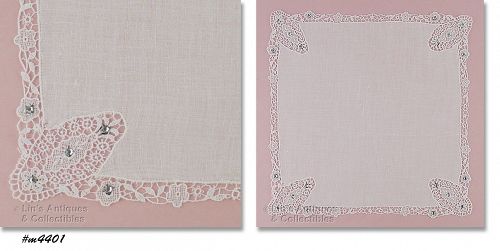 Vintage Wedding Hanky with Lace and Rhinestones