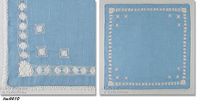 VINTAGE BLUE HANKY WITH WHITE DRAWNWORK