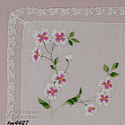 EMBROIDERED DOGWOOD BLOOMS ON WHITE HANKY