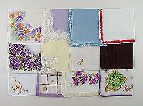 LOT OF ONE DOZEN ASSORTED VINTAGE HANKIES HANDKERCHIEFS