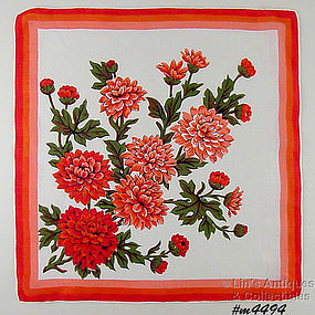 ORANGE ASTERS OR MUMS LINEN HANDKERCHIEF