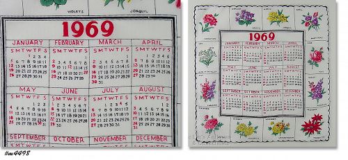 VINTAGE 1969 CALENDAR HANDKERCHIEF