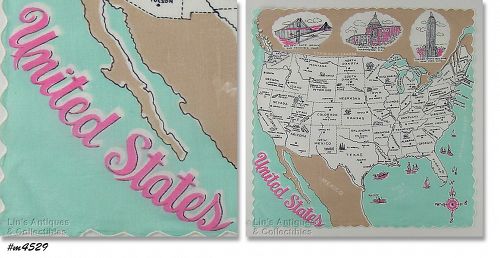 Vintage Map of the United States Hanky