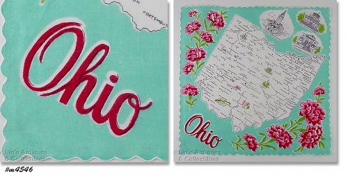 Vintage State Souvenir Handkerchief Ohio