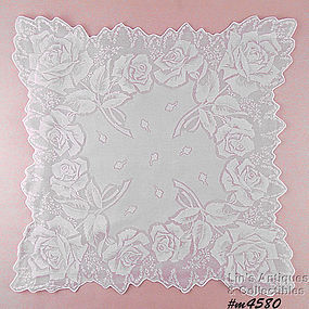 PALE LILAC COLOR HANDKERCHIEF WITH SHADOW WORK ROSES