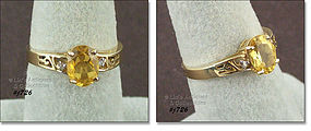 CITRINE AND DIAMOND 10KT YELLOW GOLD RING SIZE 7