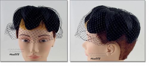 Vintage Black Petal Hat with Black Netting Veil