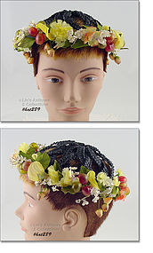 Vintage Hat with Attached Fruit and Flowers