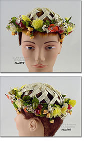 Vintage Hat with Attached Fruit and Flowers