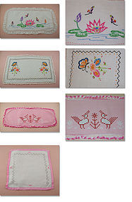 4 Embroidered or Cross Stitched Vintage Dresser Scarves / Doilies
