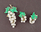 Vintage Faux Pearls Grape Cluster Pin and Earrings