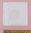 Vintage White Madiera Monogram "V" Handkerchief