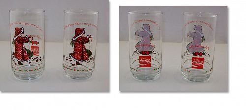 TWO LIMITED EDITION HOLLY HOBBIE HOLLY FEEDING BIRDS 1981 GLASSES