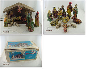 HAND PAINTED NATIVITY SET WITH WOODEN STABLE