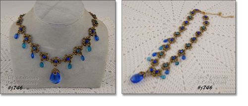 Vintage Blue Rhinestone Necklace