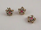 Vintage Guilloche Pink Rose Pin and Earrings