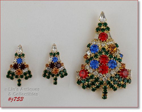 EISENBERG ICE CANDLE TREE PIN AND PIERCED EARRINGS