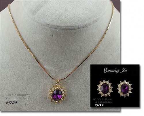 Rare Eisenberg Ice Faux Amethyst Pendant and Earrings