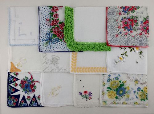 Vintage Hanky Lot of One Dozen Hankies