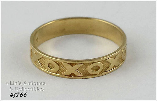 10K YELLOW GOLD X AND O HUGS AND KISSES BAND RING SIZE 7