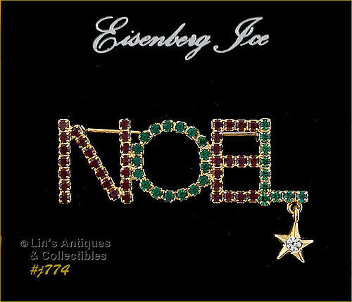 Eisenberg Ice Rhinestone Noel Pin with Dangling Gold Star