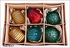 BOX OF 6 WEST GERMANY GLASS ORNAMENTS SOLD BY SEARS