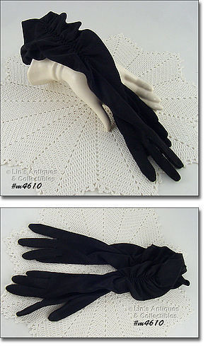 VINTAGE LONG BLACK GLOVES WITH RUCHING SIZE 6