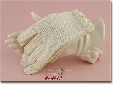 LIGHTWEIGHT WOOL BLEND VINTAGE GLOVES WITH FANCY CUFF SIZE 6