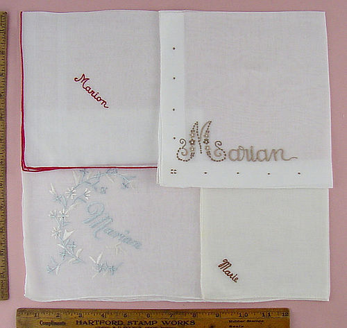 CHOICE OF VINTAGE MONOGRAM NAME HANKIES MARIAN MARION or MARIE