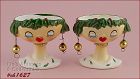 TWO HOLT HOWARD  CHRISTMAS LADY WITH EARRINGS HEAD VASES DATED 1959