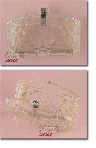 Vintage Clear Lucite Clutch with Rhinestone Accents