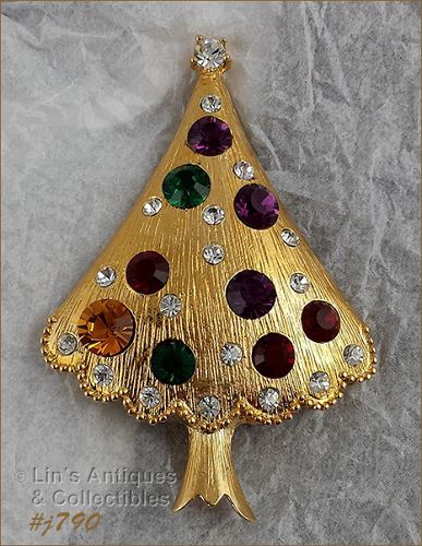 Eisenberg Ice Signed Christmas Tree Pin Multi Color Rhinestones