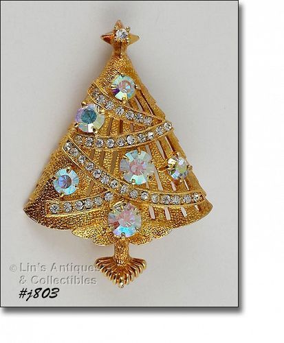 Eisenberg Ice Signed Christmas Tree Pin Aurora Borealis Rhinestones