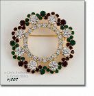 Signed Eisenberg Ice Christmas Pin with Green Red Clear Rhinestones