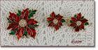 Eisenberg Ice Poinsettia Pin and Matching Poinsettia Clip Earrings