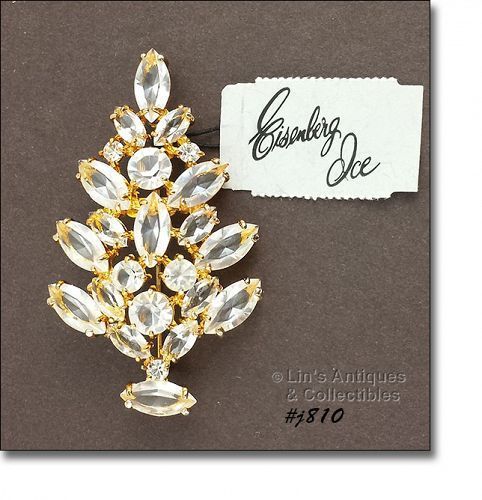 Eisenberg Ice Prong-Set Clear Rhinestones Christmas Tree Shaped Pin