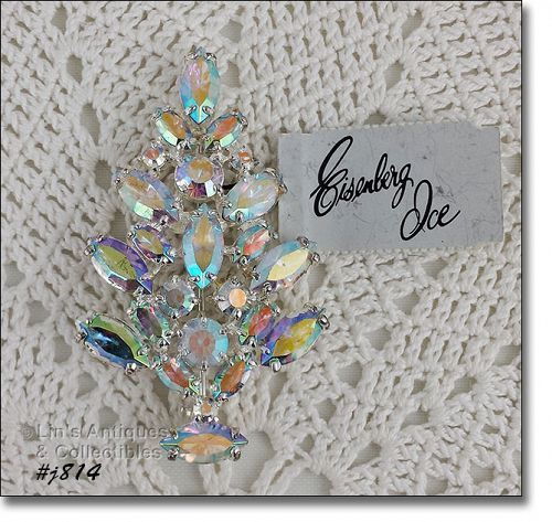 Eisenberg Ice Prong-Set Aurora Borealis Rhinestones Christmas Tree Pin