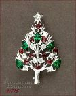 EISENBERG ICE CHRISTMAS TREE PIN WITH RED GREEN AND CLEAR RHINESTONES