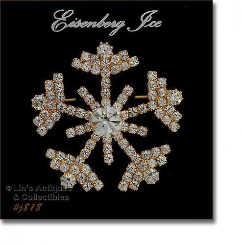 Eisenberg Ice Prong-Set Clear Rhinestones Snow Flake Shaped Pin