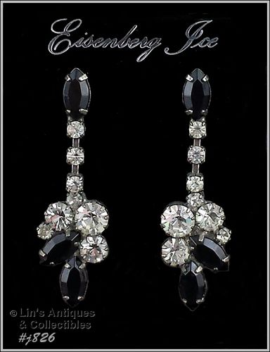 EISENBERG ICE – BLACK AND CLEAR RHINESTONES PIERCED EARRINGS