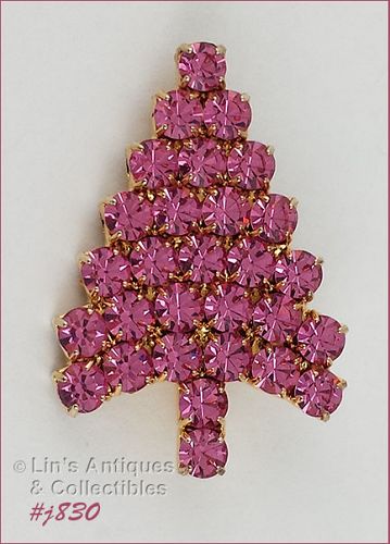 EISENBERG ICE – PINK RHINESTONES CHRISTMAS TREE PIN