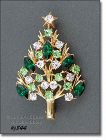 Signed Eisenberg Ice Christmas Tree Pin Clear and Green Rhinestones