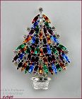 Signed Eisenberg Ice Christmas Tree Pin Silver Tone Multi Rhinestones