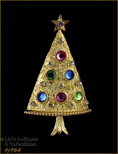 Eisenberg Ice Signed Christmas Tree Pin Gold Tone