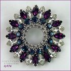 EISENBERG ICE TEAL AMETHYST AND CLEAR RHINESTONES LARGE CIRCLE PIN