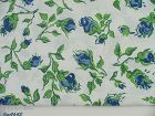 Vintage Feed Sack Blue Roses Green Leaves