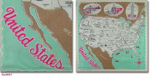 Vintage Map of the United States Hanky