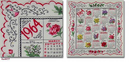 Vintage 1964 Calendar Souvenir Hanky