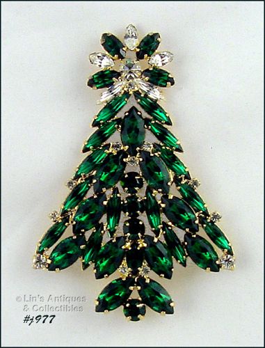 EISENBERG ICE EMERALD GREEN AND CLEAR RHINESTONES CHRISTMAS TREE PIN